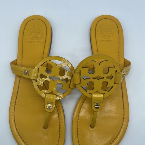 Tory Burch Yellow Leather T strap miller thong sandals 7 - Picture 3 of 9